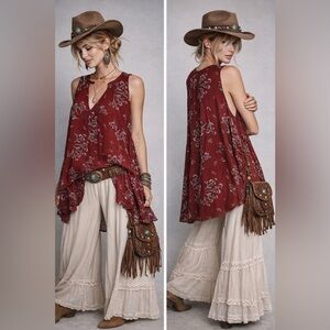 Free People Crimson Tree Swing Tunic Mini Dress M Western Boho Dainty Breezy M